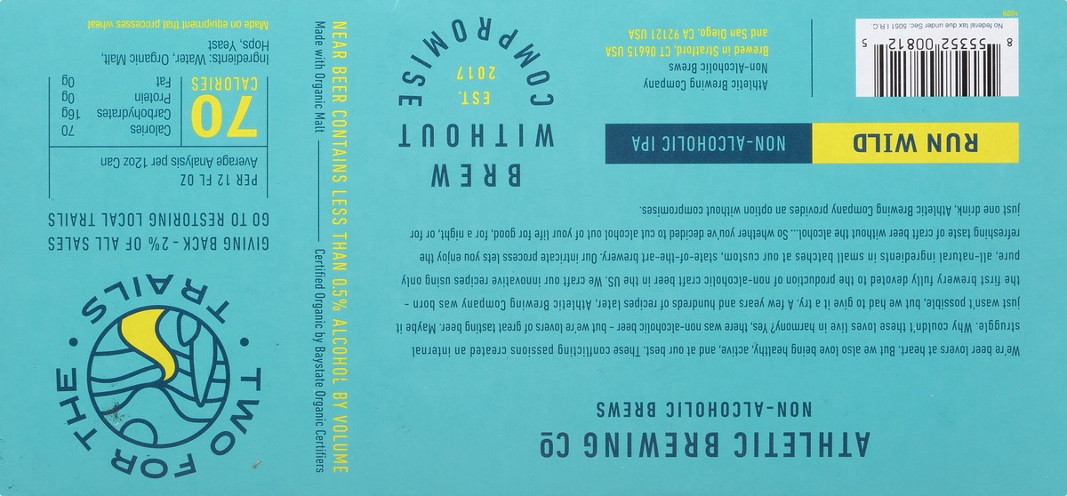 slide 5 of 9, Athletic Brewing Beer, Run Wild, IPA, Non-Alcoholic, 12 Pack, 12 ct; 12 oz