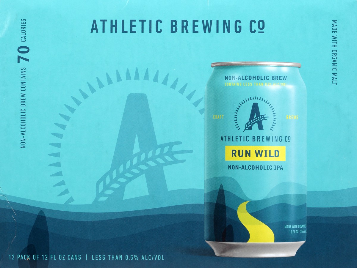 slide 4 of 9, Athletic Brewing Beer, Run Wild, IPA, Non-Alcoholic, 12 Pack, 12 ct; 12 oz