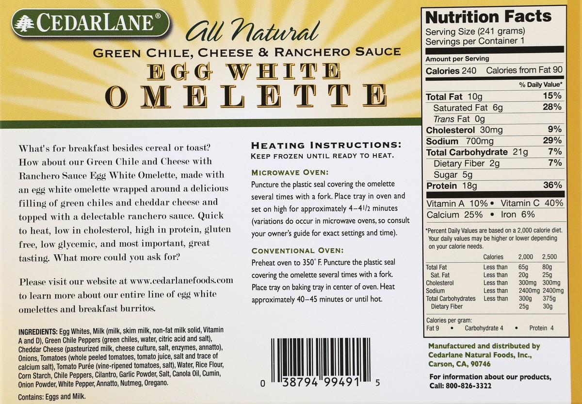 slide 6 of 6, Cedarlane Egg White Omelet Green Chili & Ranchero Sauce, 8.5 oz