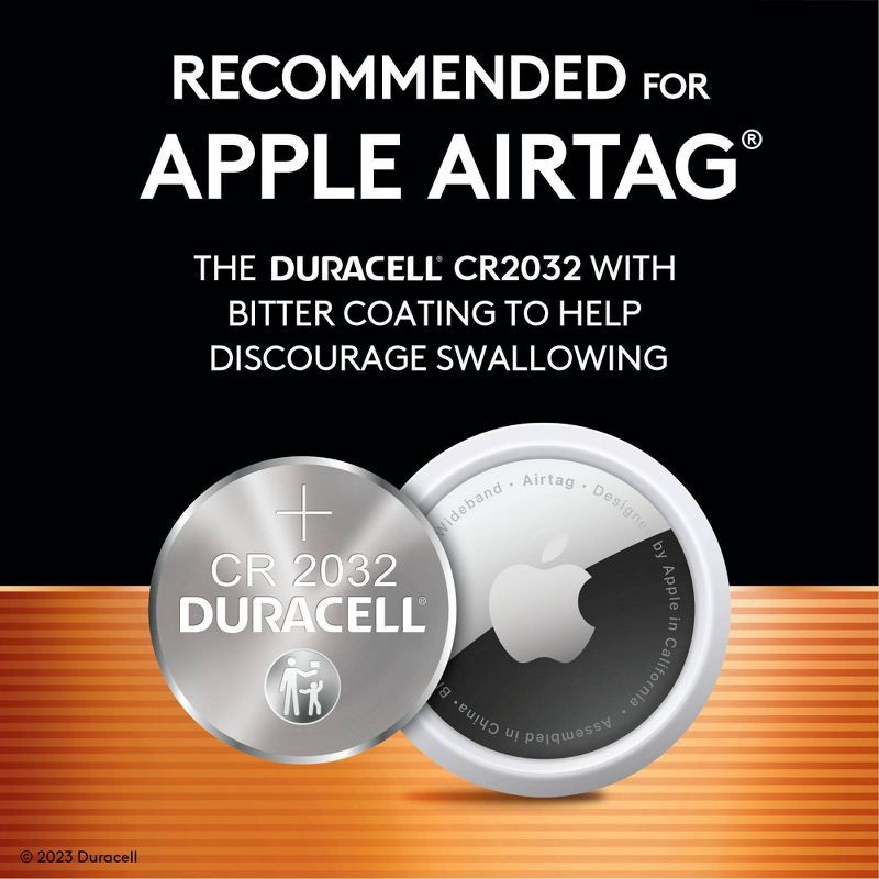 slide 3 of 6, Duracell 2032 Lithium Coin Battery - 4pk Specialty Battery w/ Bitterant Technology, 4 ct