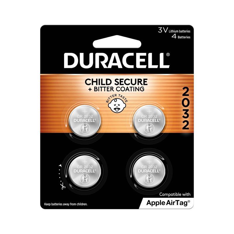 slide 1 of 6, Duracell 2032 Lithium Coin Battery - 4pk Specialty Battery w/ Bitterant Technology, 4 ct