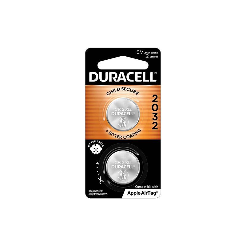 slide 1 of 6, Duracell 2032 Lithium Coin Battery - 2pk Specialty Battery w/ Bitterant Technology, 2 ct