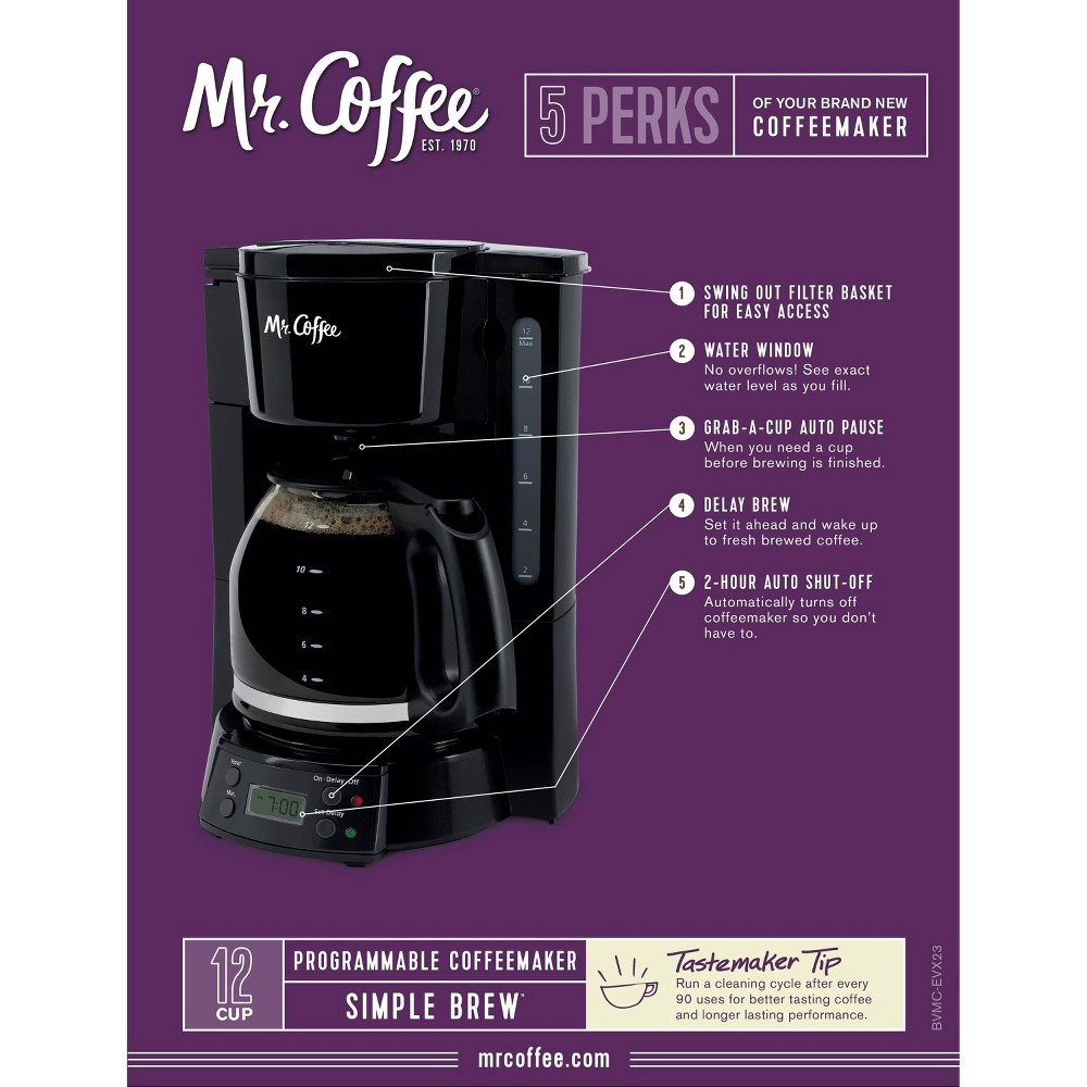 slide 4 of 4, Mr. Coffee 12-Cup Programmable Coffee Maker - Black, 1 ct