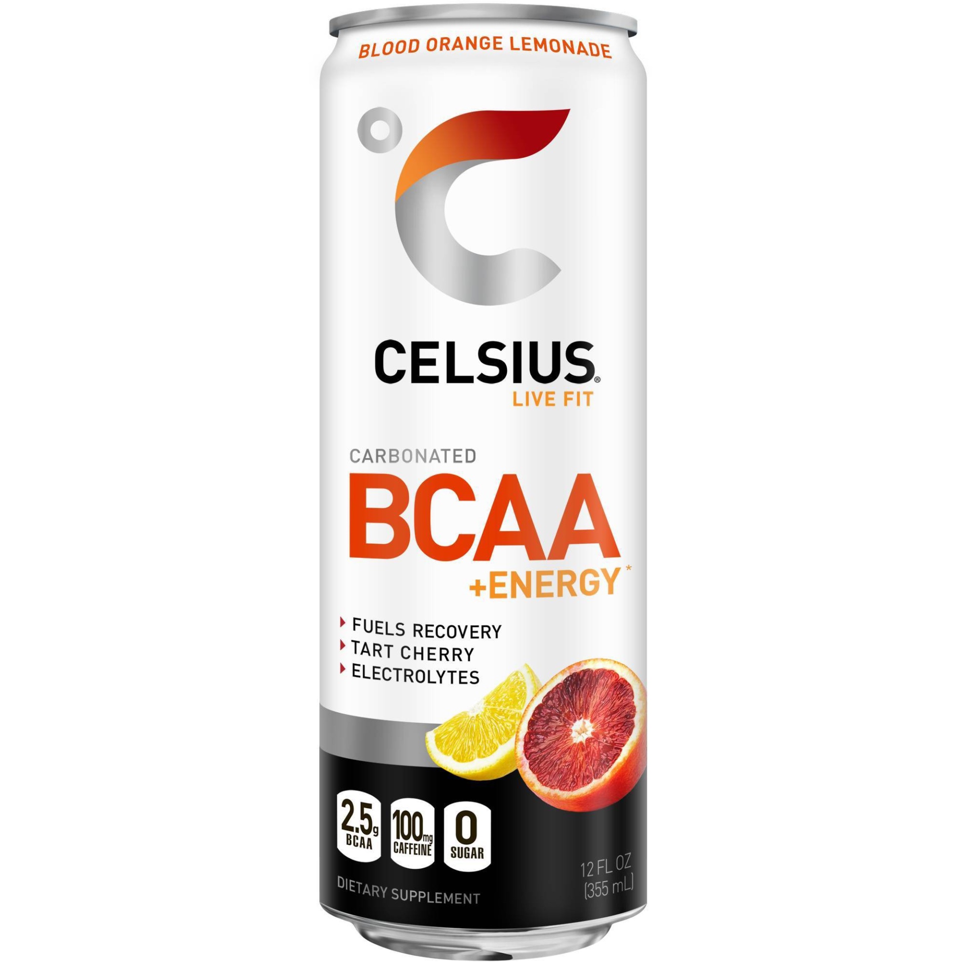 slide 1 of 6, Celsius BCAA Blood Orange Lemonade Sparkling Energy Drink - 12 fl oz Can, 12 fl oz