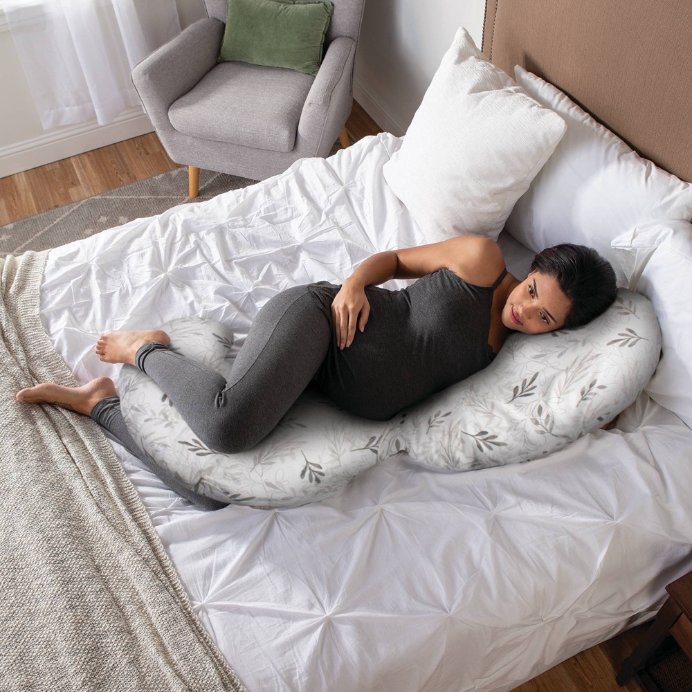 slide 2 of 7, Boppy Total Body Pillow with Removable Pillow Cover - Gray Wispy Leaves, 1 ct