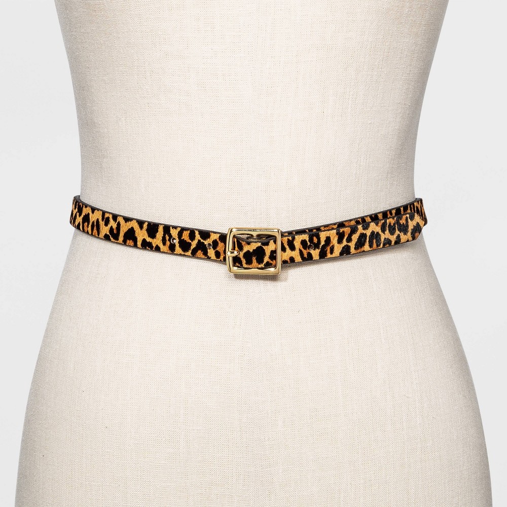 slide 2 of 2, Women's Leopard Print Gold Square Buckle Belt - A New Day M, 8 ct