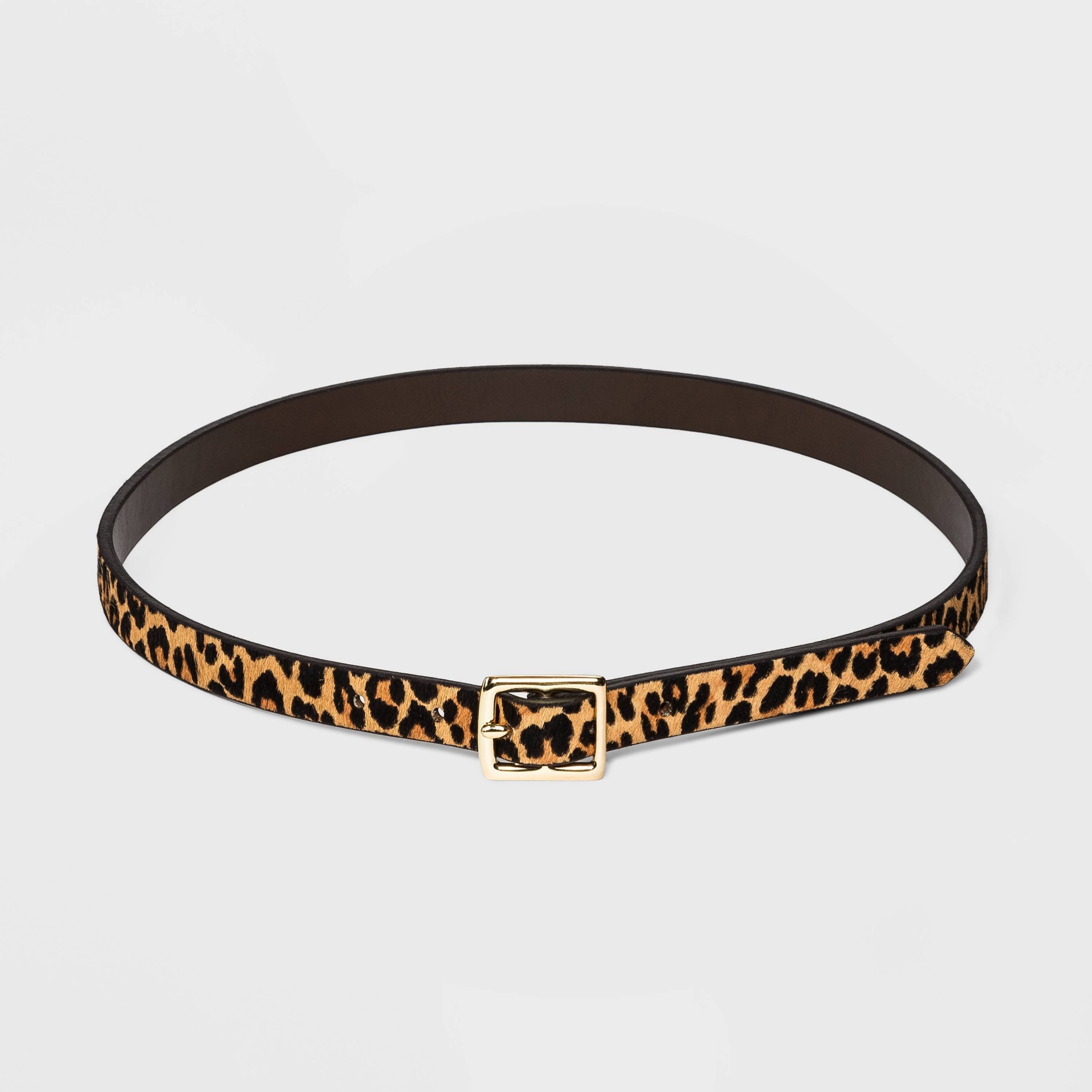 slide 1 of 2, Women's Leopard Print Gold Square Buckle Belt - A New Day M, 8 ct