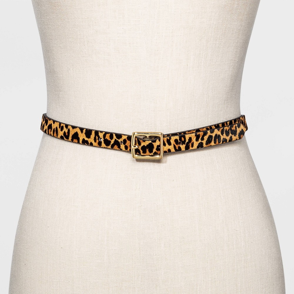 slide 2 of 2, Women's Leopard Print Gold Square Buckle Belt - A New Day L, 8 ct