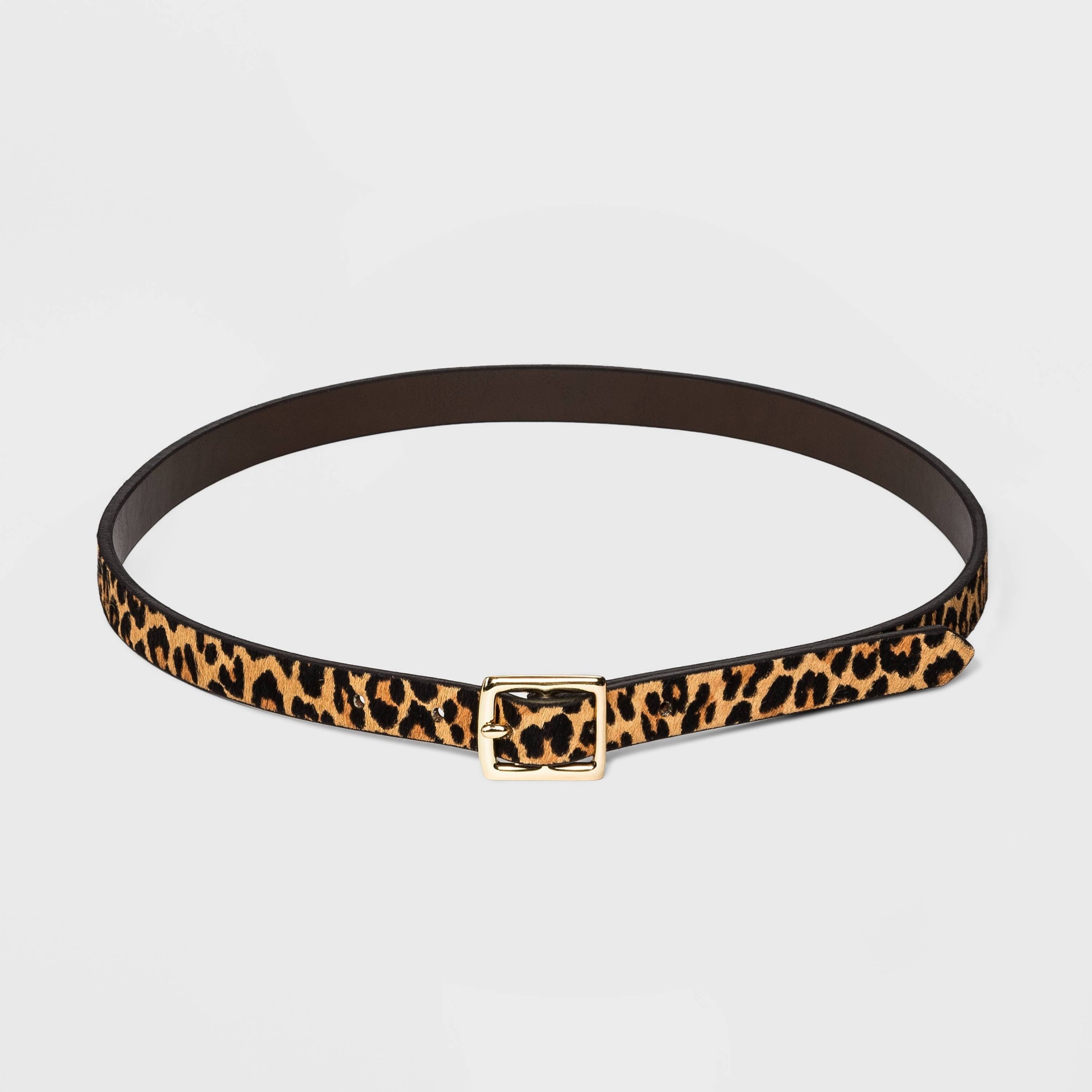slide 1 of 2, Women's Leopard Print Gold Square Buckle Belt - A New Day L, 8 ct