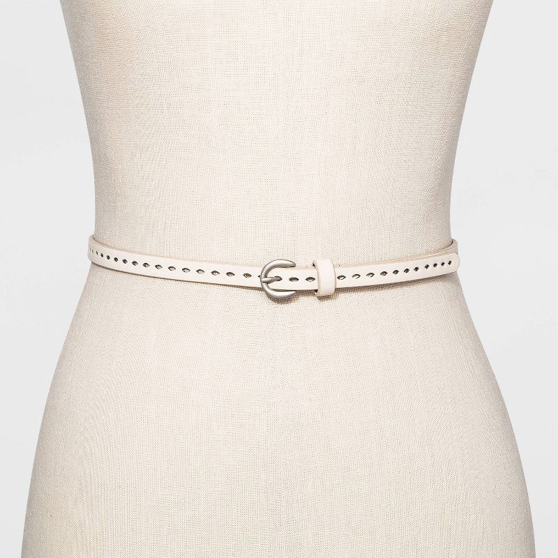 slide 4 of 4, Women's 3pk Laser Cut Belt - Universal Thread™ Black/Beige/Brown S: Adjustable Strap, Solid Pattern, 3 ct