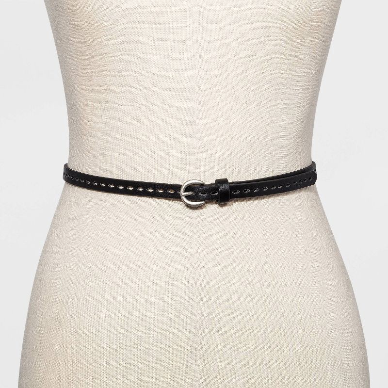 slide 2 of 4, Women's 3pk Laser Cut Belt - Universal Thread™ Black/Beige/Brown M: Adjustable Strap, Solid Pattern, Skinny Style, 3 ct