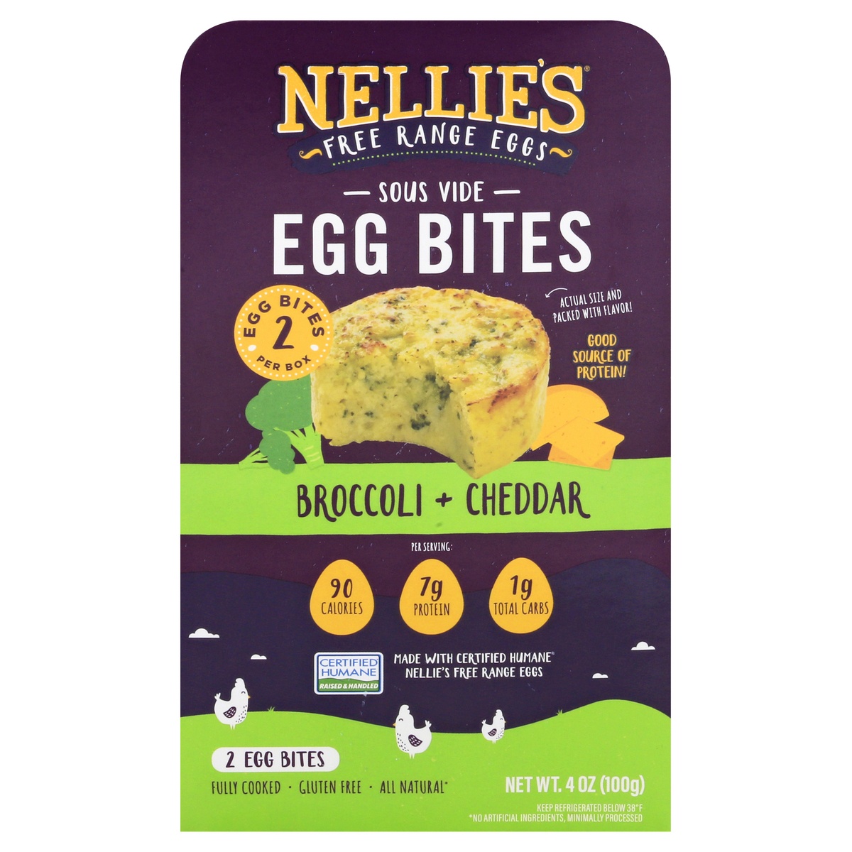 slide 1 of 1, Nellie's Broccoli + Cheddar Egg Bites 2 ea, 2 ct