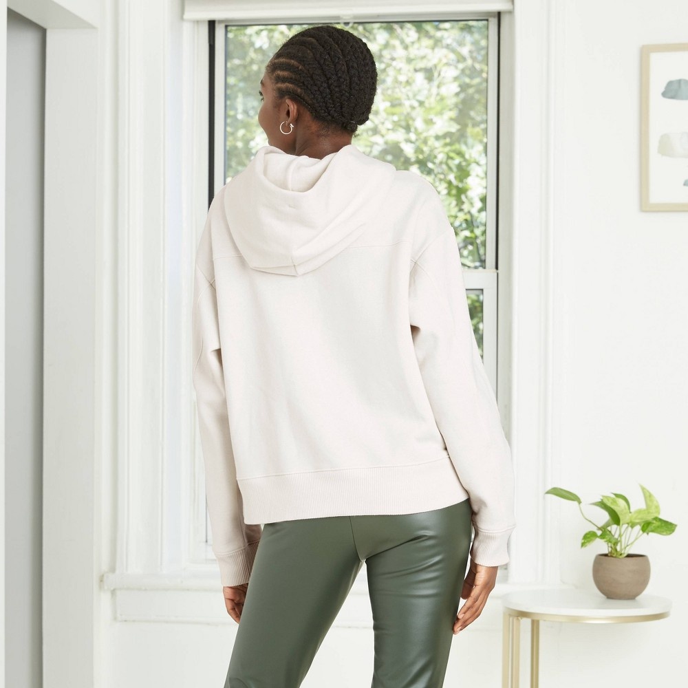 slide 2 of 3, Women's Hooded All Day Fleece Sweatshirt - A New Day Cream XL, 1 ct