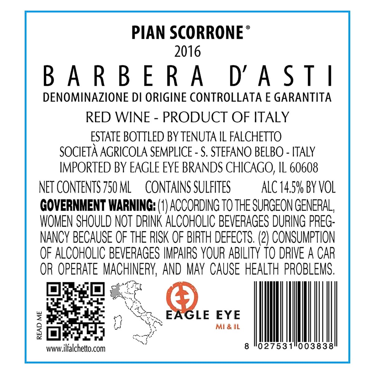slide 2 of 2, IL Falchetto Pian Scororone Barbera Dasti, 750 ml