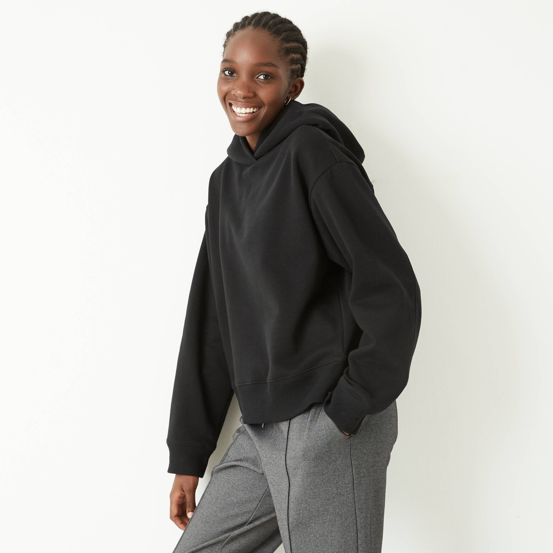 slide 1 of 3, Women's Hooded All Day Fleece Sweatshirt - A New Day Black S, 1 ct