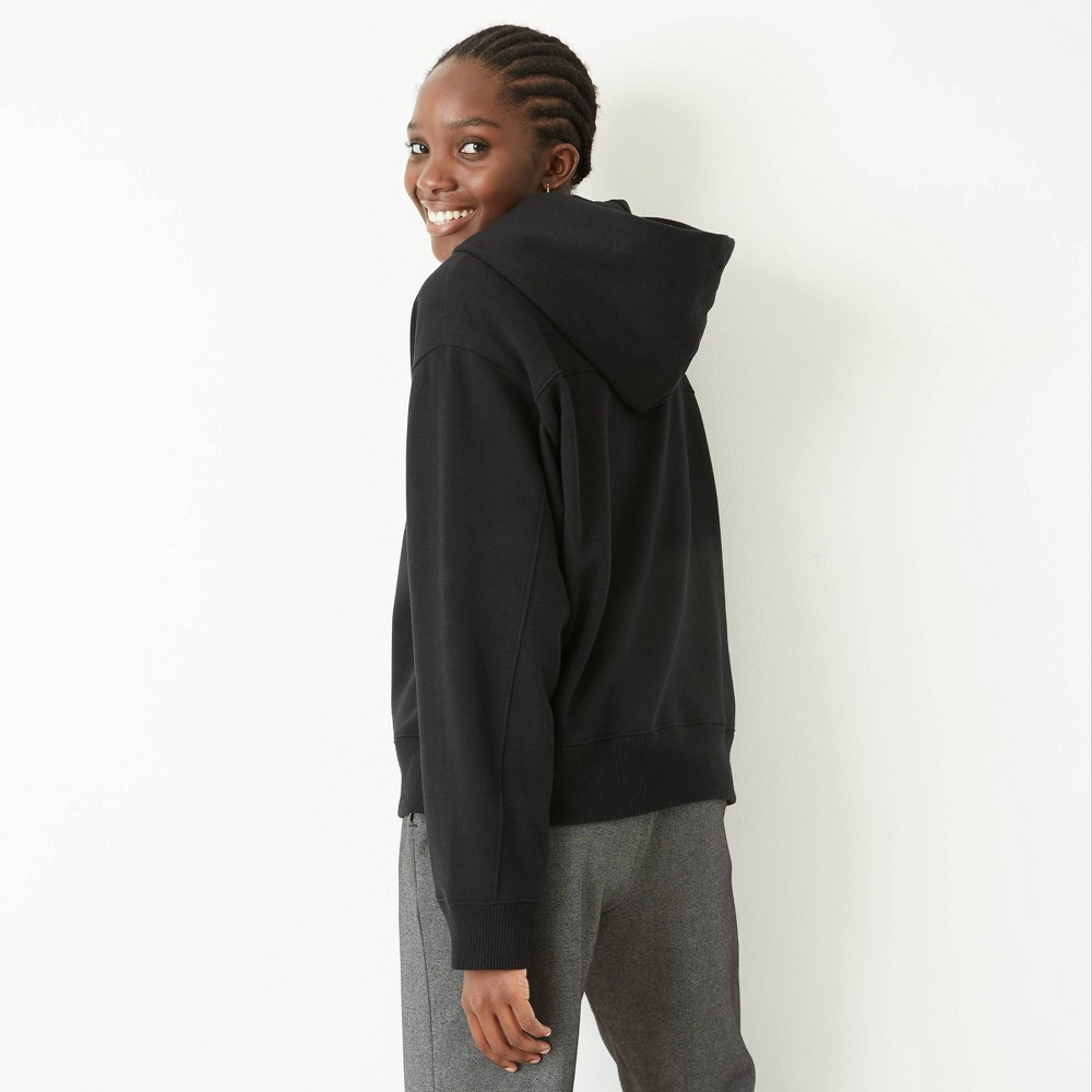 slide 2 of 3, Women's Hooded All Day Fleece Sweatshirt - A New Day Black M, 1 ct