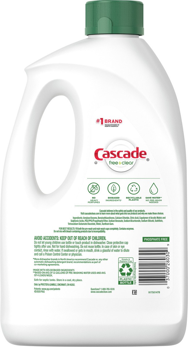 slide 7 of 7, Cascade Free & Clear Gel Dishwasher Detergent, Lemon Essence, 75 oz, 75 oz