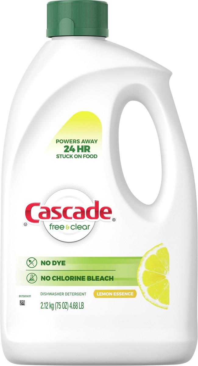 slide 2 of 7, Cascade Free & Clear Gel Dishwasher Detergent, Lemon Essence, 75 oz, 75 oz