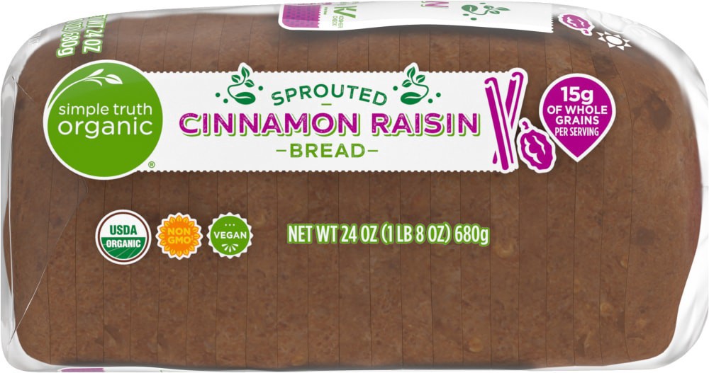 slide 2 of 3, Simple Truth Organic Sprouted Cinnamon Raisin Bread, 24 oz