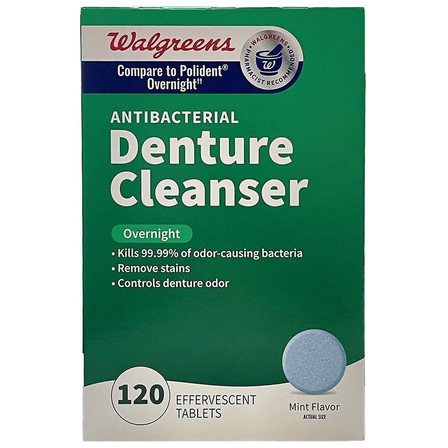 slide 1 of 2, Walgreens Antibacterial Denture Cleanser Overnight, 120 ct