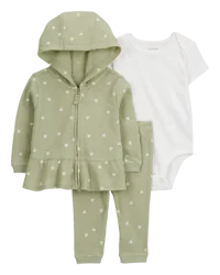 Carter's Baby 3-Piece Heart Thermal Little Cardigan Set Green/White 18M