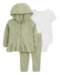 Carter's Baby 3-Piece Heart Thermal Little Cardigan Set Green/White 18M