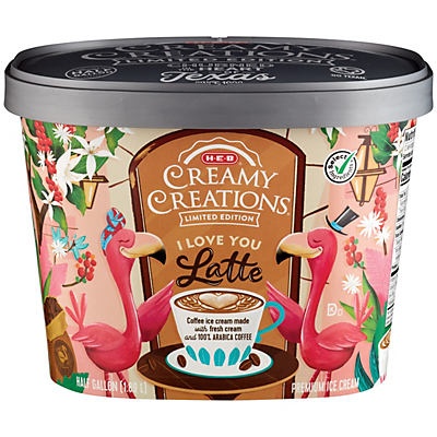 slide 1 of 1, H-E-B Select Ingredients Creamy Creations I Love You Latte Limited Edition Ice Cream, 1/2 gal