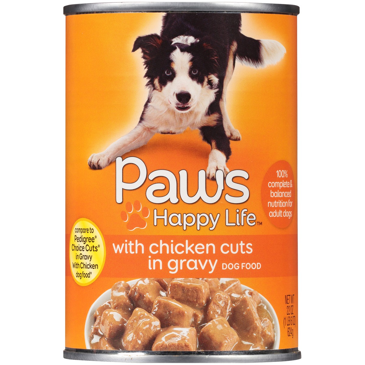 slide 6 of 9, Paws Happy Life Chicken Cuts In Gravy Dog Food, 22 oz