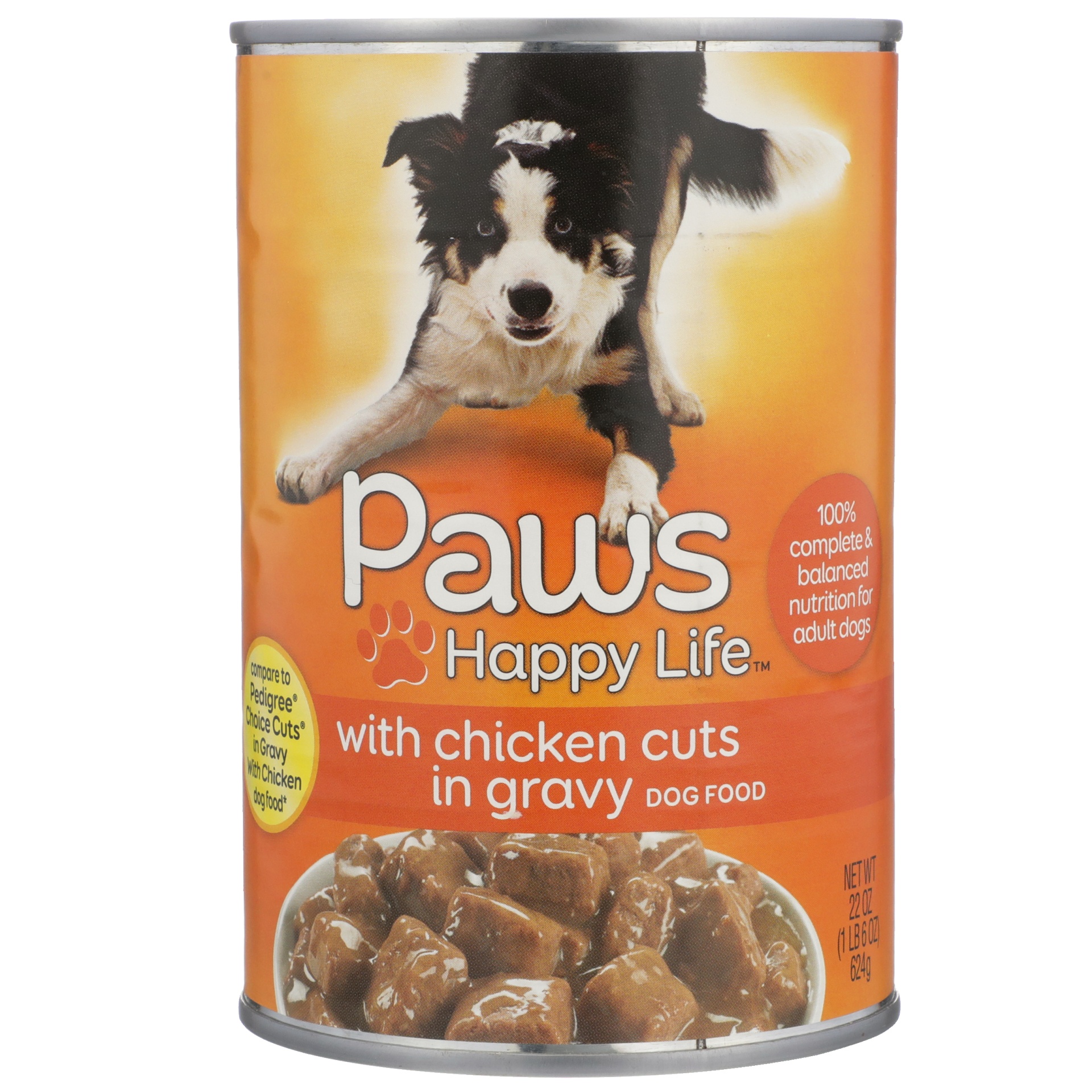 slide 1 of 1, Paws Happy Life Premium Dog Food with Chicken Cuts in Gravy, 22 oz