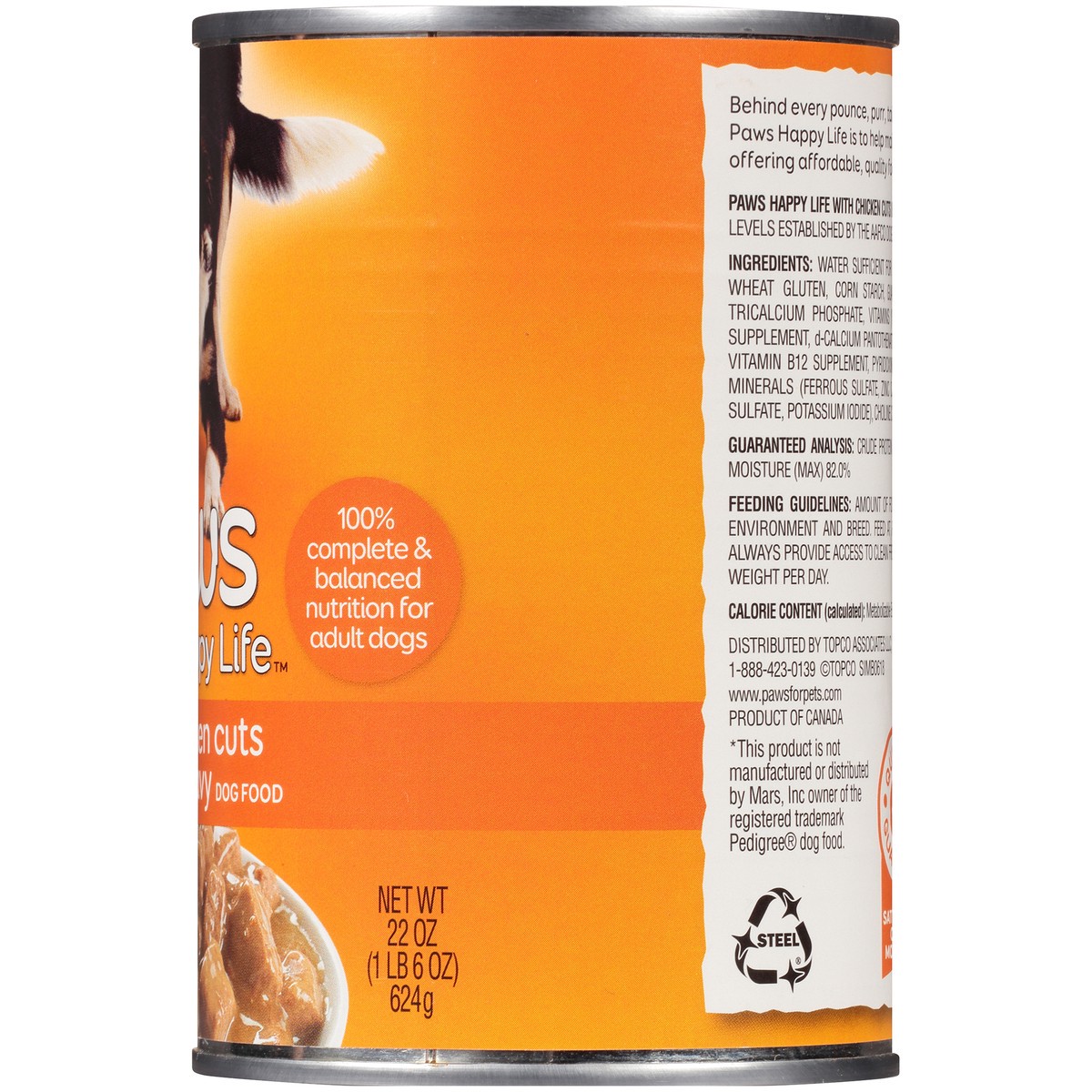 slide 8 of 9, Paws Happy Life Chicken Cuts In Gravy Dog Food, 22 oz