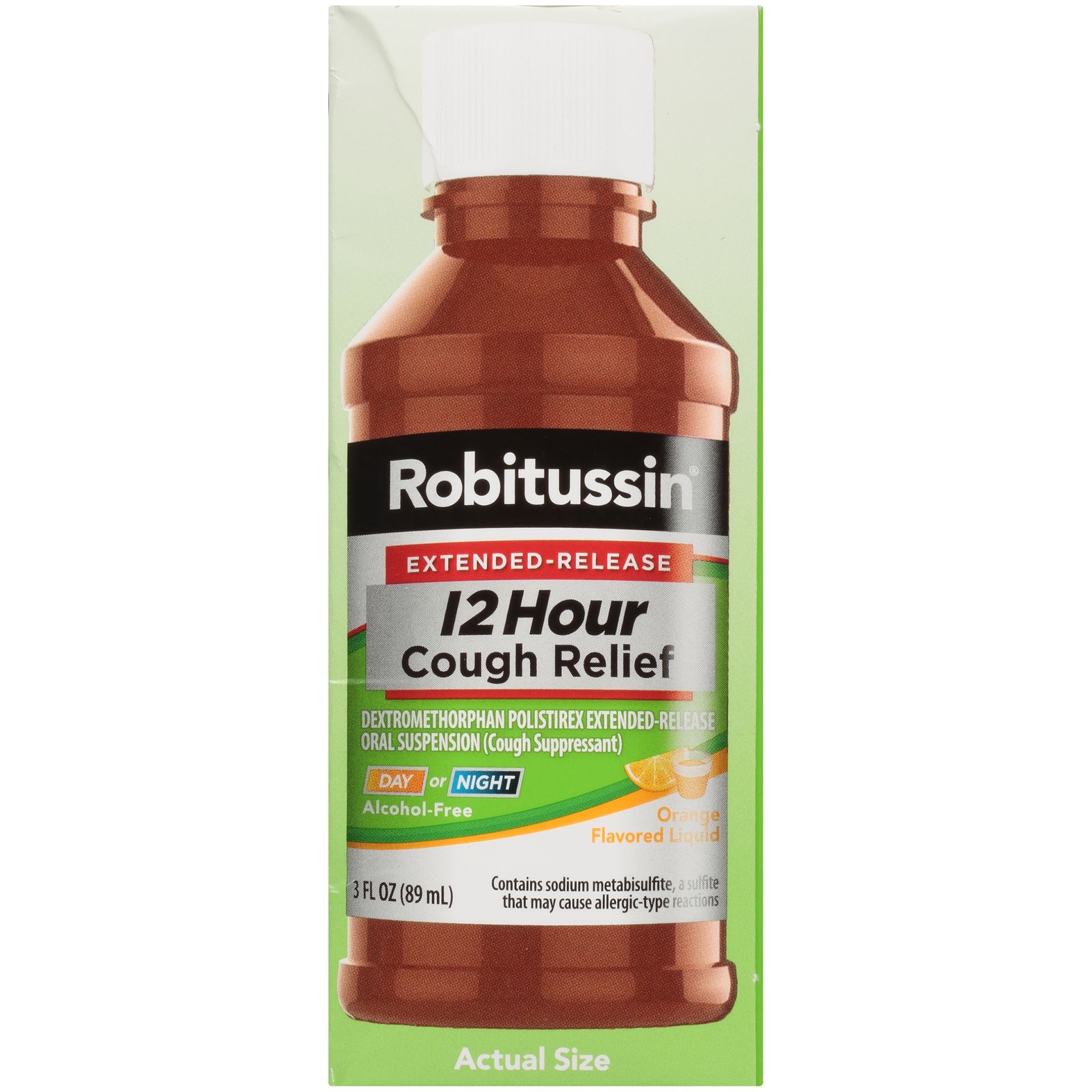 slide 5 of 6, Robitussin Extended-Release 12 Hour Orange Flavored Cough Relief & Suppressant, 3 fl oz