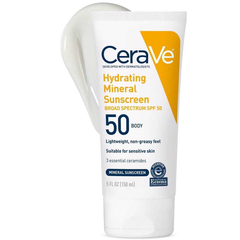 slide 2 of 9, CeraVe Hydrating 100% Mineral Sunscreen for Body - SPF 50 - 5 fl oz, 0 x 5 fl oz
