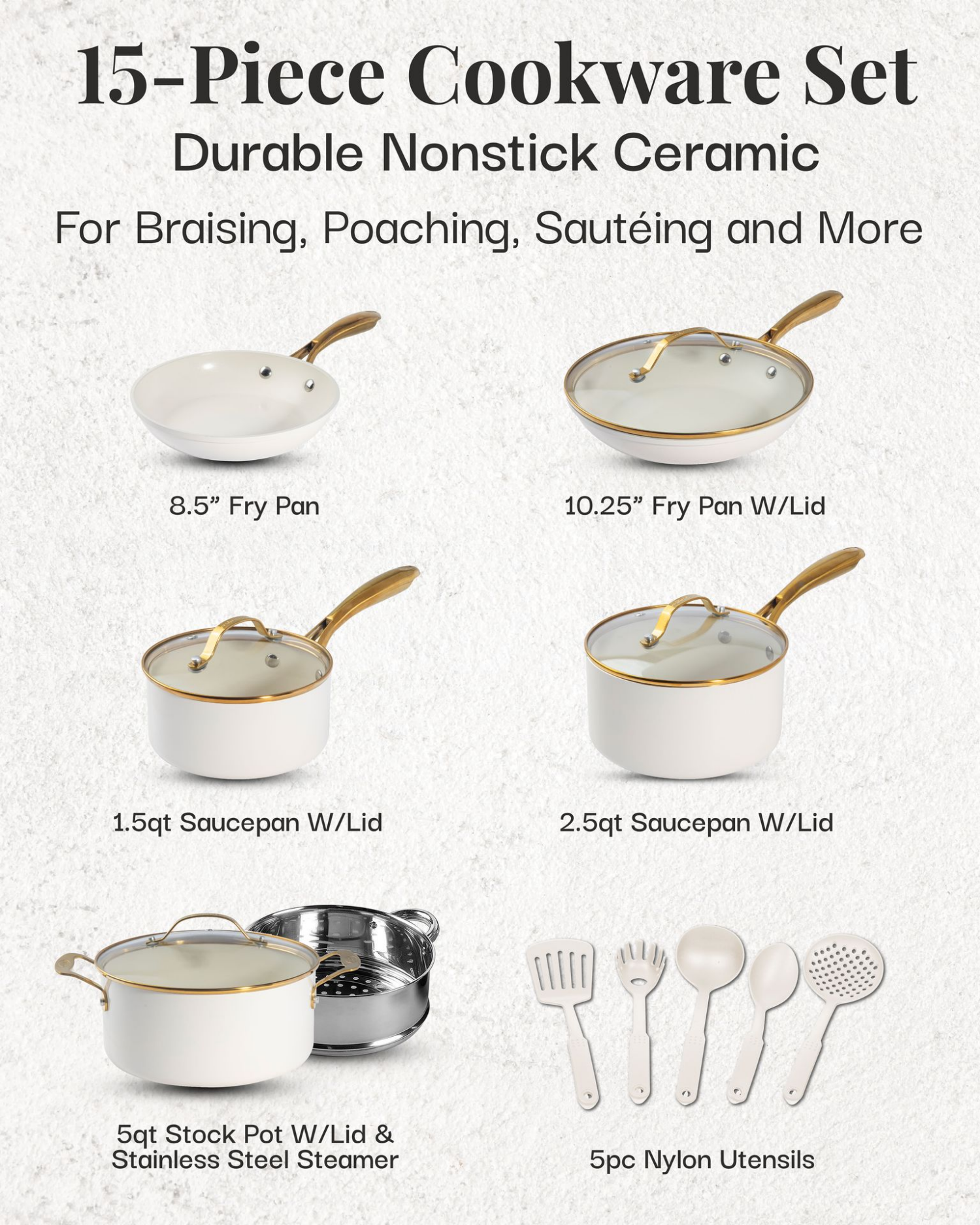 slide 2 of 2, Gotham Steel 15pc Cookware Set Cream, 15 ct
