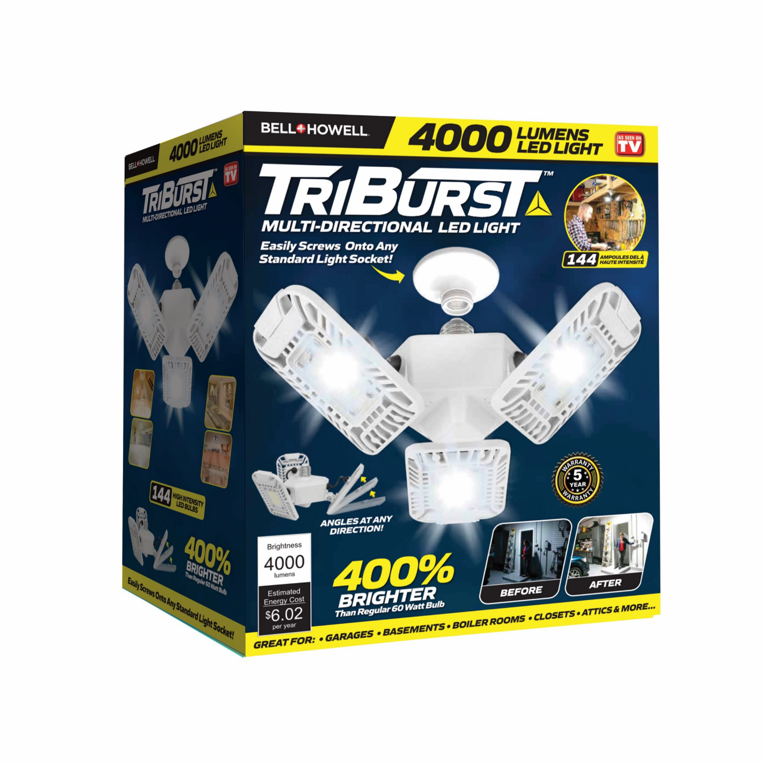slide 5 of 5, Bell + Howell Triburst 4000 Lumen White, 1 ct