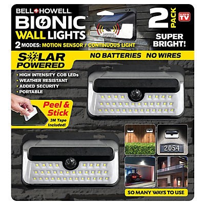 slide 1 of 1, Bell & Howell Bionic Solar Wall Lights with Motion Sensor, 2 ct
