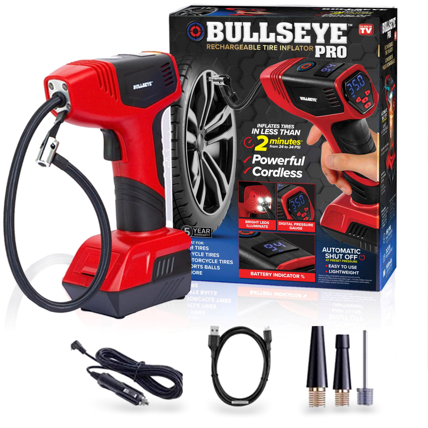 slide 2 of 5, Bull's-Eye Rechargeable Tire Inflator 1 ea, 1 ct