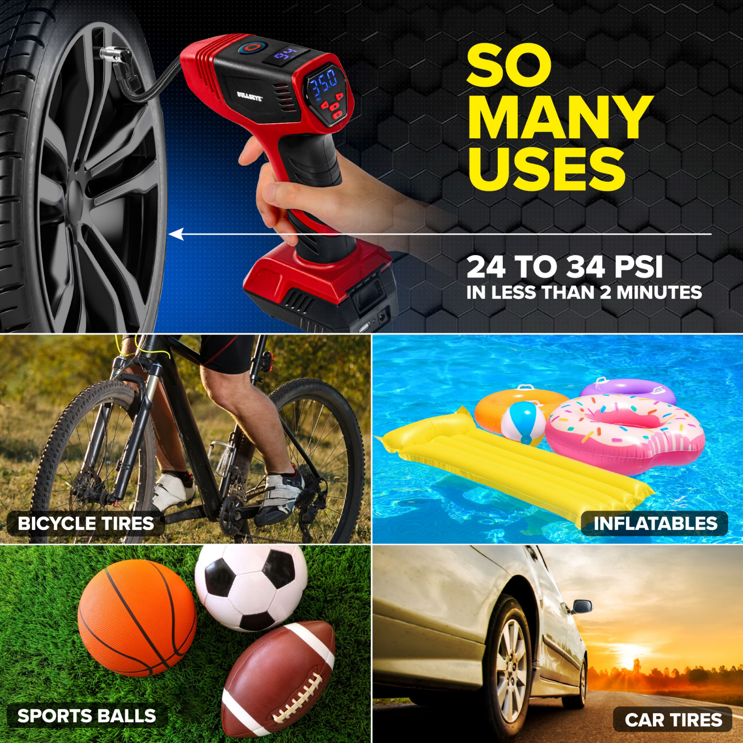 slide 3 of 5, Bull's-Eye Rechargeable Tire Inflator 1 ea, 1 ct