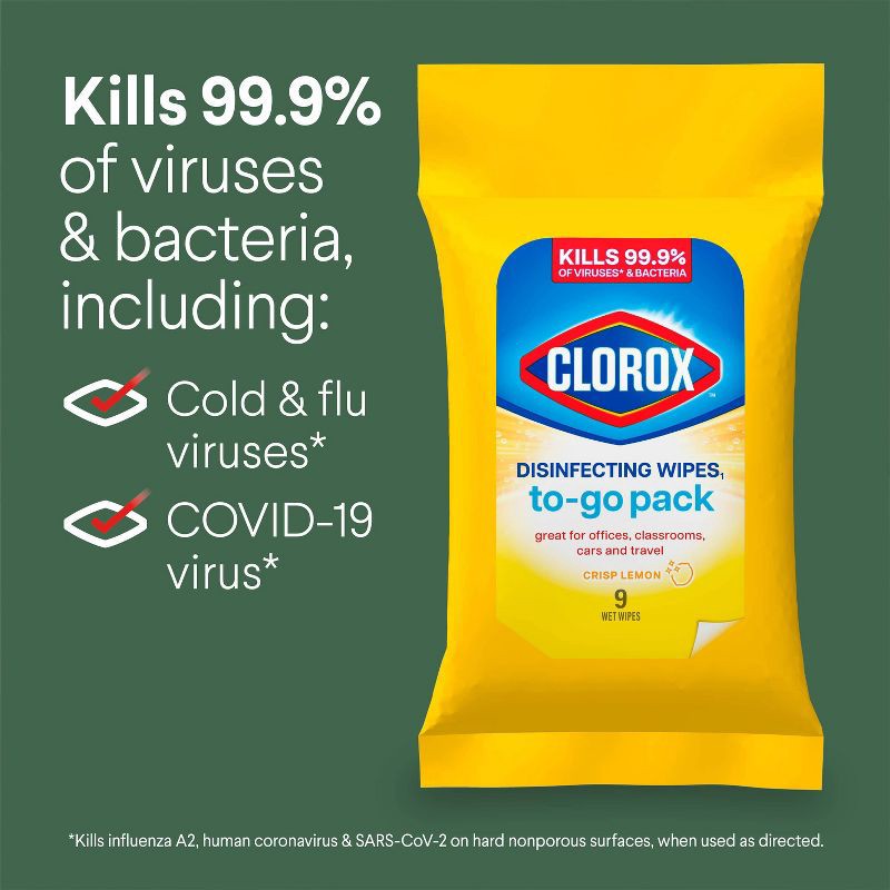 slide 7 of 21, Clorox To Go Citrus Disinfecting Wipes - 9ct, 9 ct
