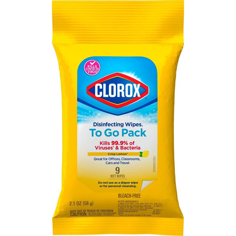 slide 1 of 10, Clorox To Go Citrus Disinfecting Wipes - 9ct, 9 ct