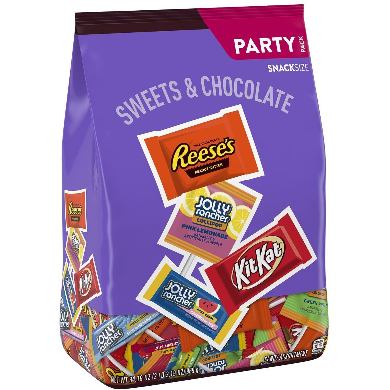slide 1 of 4, HERSHEY'S Reese's, Kit Kat and Jolly Rancher Sweets and Chocolate Snack Size Candy Variety Pack - 34.19oz, 34.19 oz