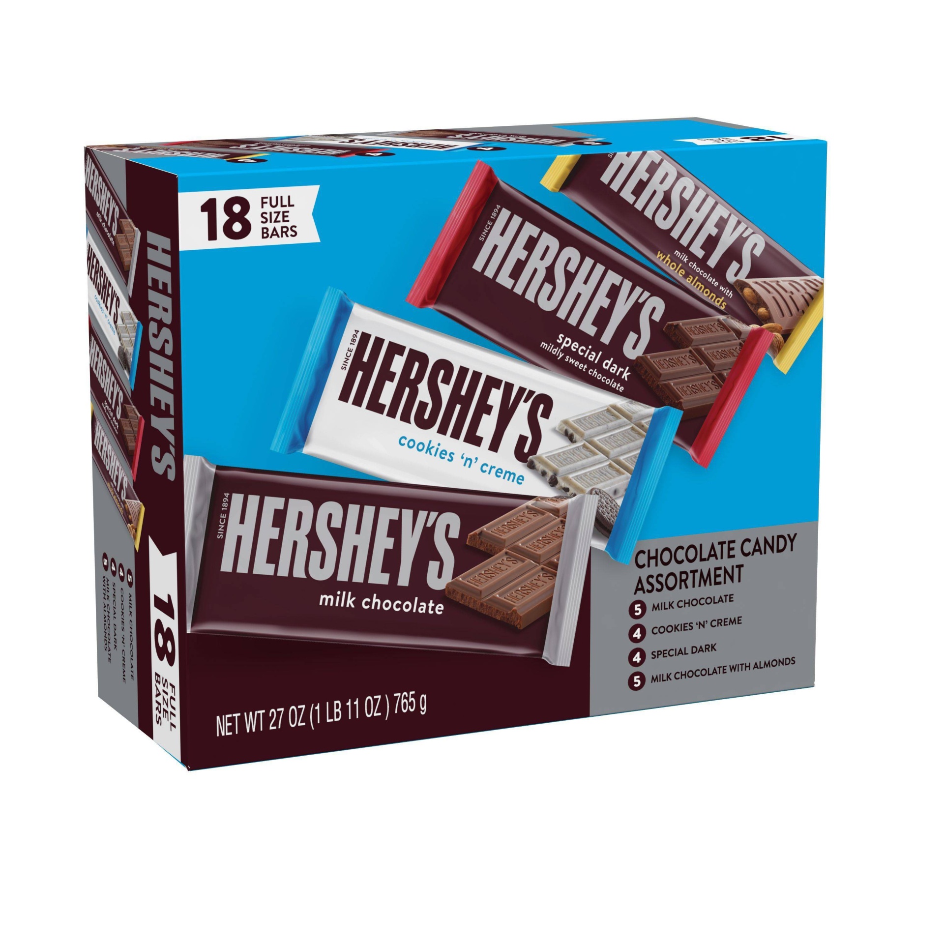 slide 1 of 4, Hershey's Milk Chocolate, Dark Chocolate and White Crème Assortment Candy Bars Variety Pack - 27oz/18ct, 27 oz, 18 ct