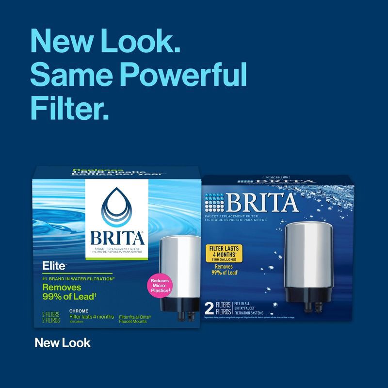 slide 3 of 15, Brita 2ct Replacement Water Filters for Brita Tap Faucet Mounts - Chrome: Reduces Odors, Lead & Chlorine, 2 ct