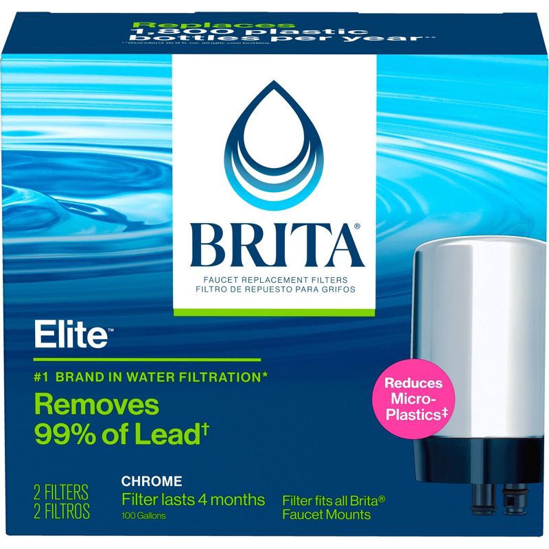 slide 4 of 15, Brita 2ct Replacement Water Filters for Brita Tap Faucet Mounts - Chrome: Reduces Odors, Lead & Chlorine, 2 ct