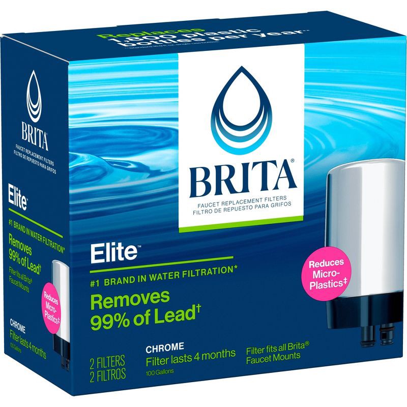 slide 5 of 15, Brita 2ct Replacement Water Filters for Brita Tap Faucet Mounts - Chrome: Reduces Odors, Lead & Chlorine, 2 ct