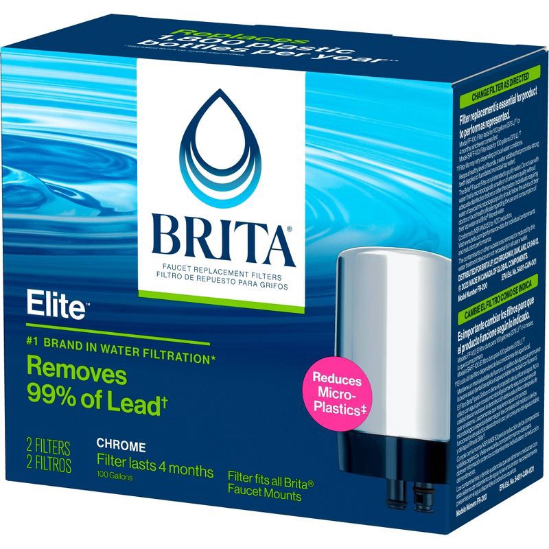 slide 6 of 15, Brita 2ct Replacement Water Filters for Brita Tap Faucet Mounts - Chrome: Reduces Odors, Lead & Chlorine, 2 ct