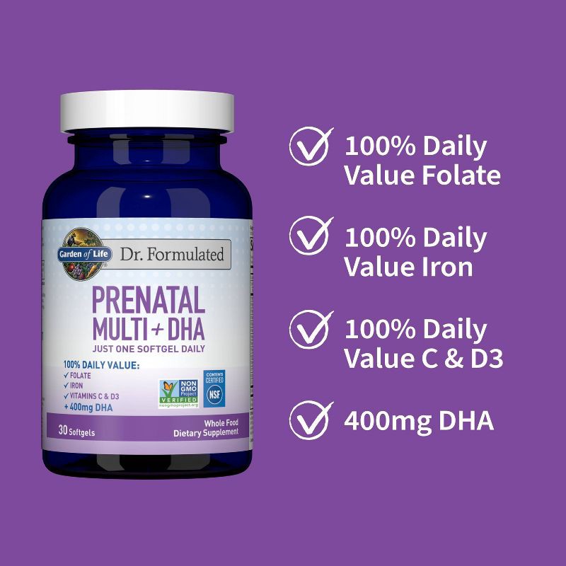 slide 3 of 6, Garden of Life Dr. Formulated Prenatal Multi + DHA Softgels - 30ct, 30 ct