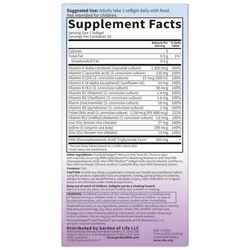slide 5 of 6, Garden of Life Dr. Formulated Prenatal Multi + DHA Softgels - 30ct, 30 ct