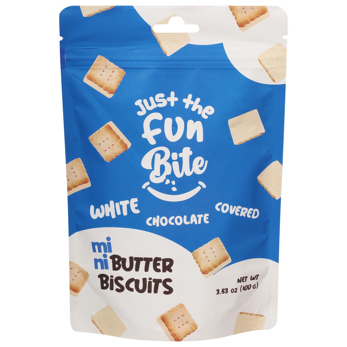 slide 4 of 13, Just the Fun Bite Mini White Chocolate Covered Butter Biscuits 3.53 oz, 3.53 oz