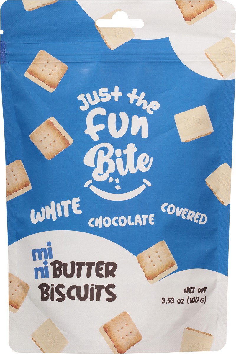 slide 3 of 13, Just the Fun Bite Mini White Chocolate Covered Butter Biscuits 3.53 oz, 3.53 oz