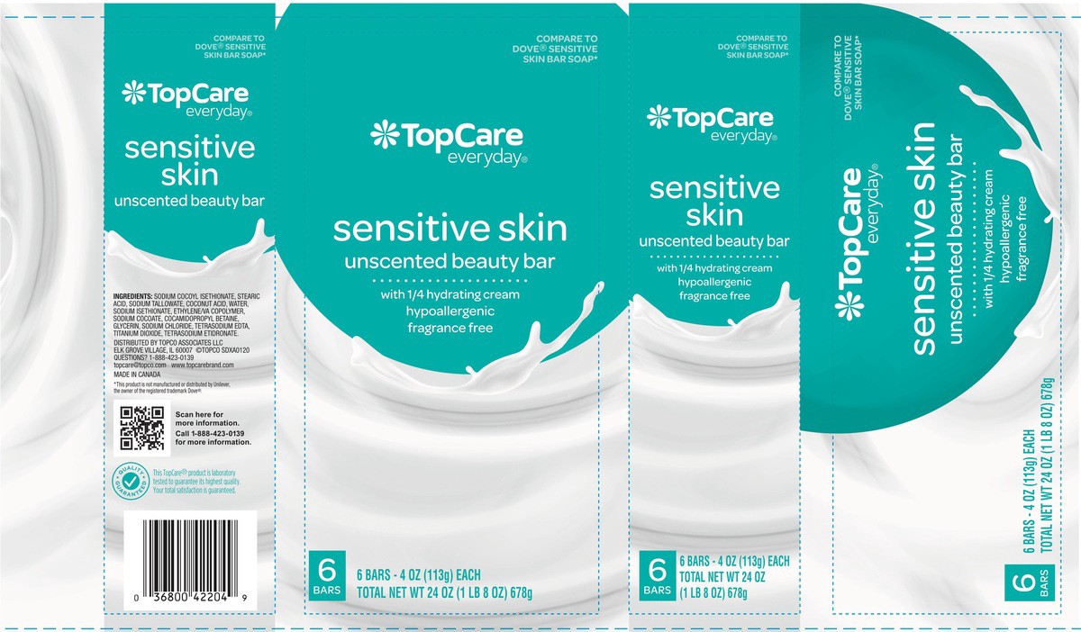 slide 11 of 14, TopCare Sensitive Skin Beauty Bar, Unscented, 24 oz